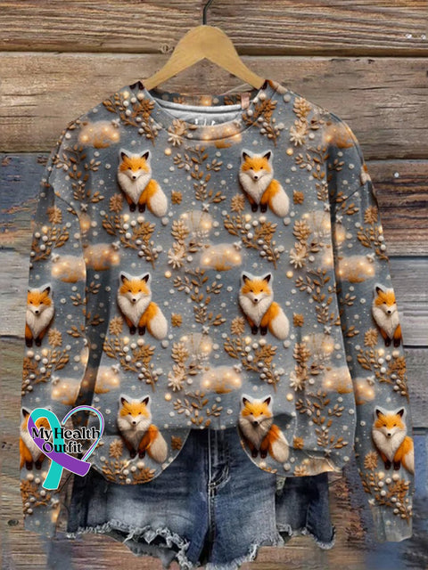 Retro Christmas Gift Foxes Animal Art Design Print Casual Sweatshirt Muilticolor / S