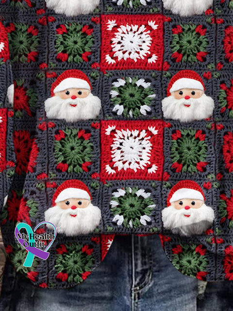 Retro Christmas Gift Santa Art Design Print Casual Sweatshirt