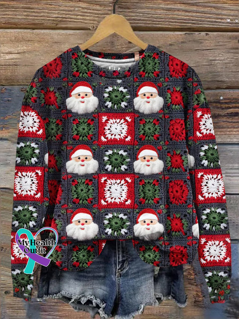 Retro Christmas Gift Santa Art Design Print Casual Sweatshirt Muilticolor / S