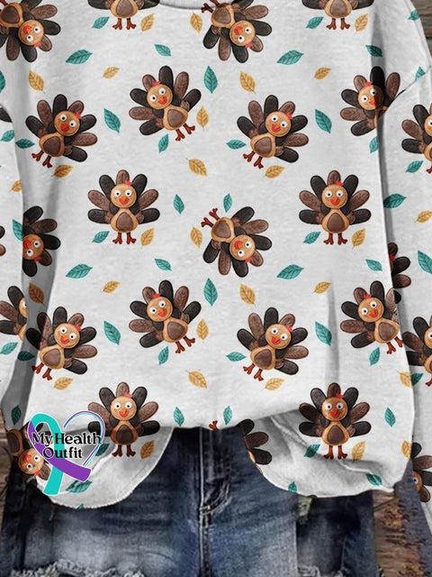 Retro Christmas Gift Thanksgiving Turkey Art Design Print Casual Sweatshirt