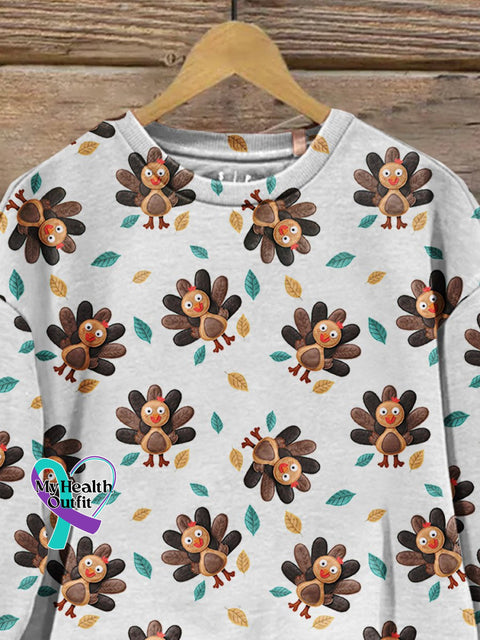 Retro Christmas Gift Thanksgiving Turkey Art Design Print Casual Sweatshirt