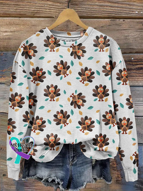 Retro Christmas Gift Thanksgiving Turkey Art Design Print Casual Sweatshirt Muilticolor / S