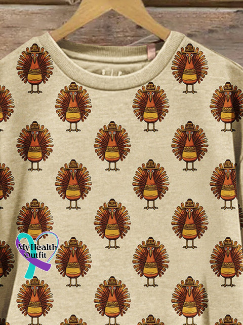 Retro Christmas Gift Turkey Art Design Print Casual Sweatshirt