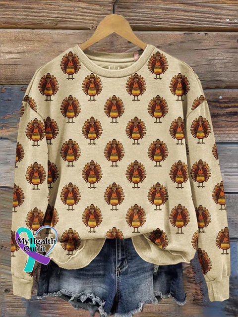Retro Christmas Gift Turkey Art Design Print Casual Sweatshirt Muilticolor / S
