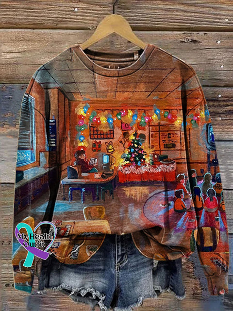 Retro Christmas Holiday Print Casual Sweatshirt Multicolor / S