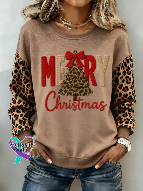 Retro Christmas Leopard Print Casual Sweatshirt Multicolor / S