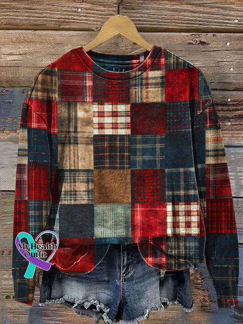 Retro Christmas Patchwork Art Prrint Casual Sweatshirt Multicolor / S