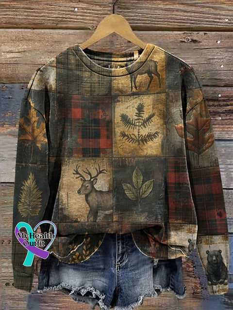 Retro Christmas Patchwork Art Prrint Casual Sweatshirt Multicolor / S