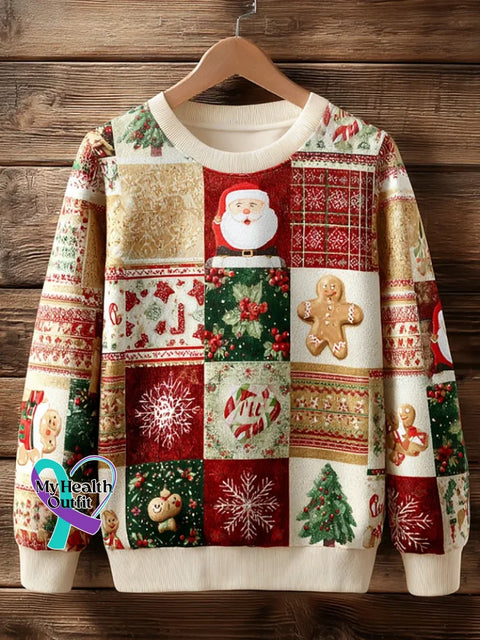 Retro Christmas Patchwork Print Casual Sweatshirt Multicolor / S