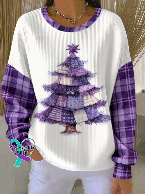 Retro Christmas Patchwork Print Casual Sweatshirt Multicolor / S