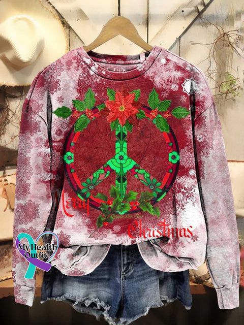 Retro Christmas Peace Sign Art Casual Sweatshirt Multicolor / S