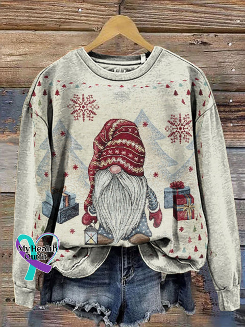 Retro Christmas Print Casual Sweatshirt Multicolor / S