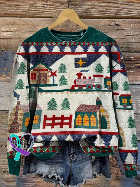 Retro Christmas Print Casual Sweatshirt Multicolor / S