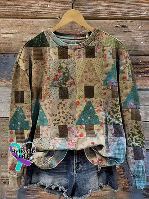Retro Christmas Print Casual Sweatshirt Multicolor / S