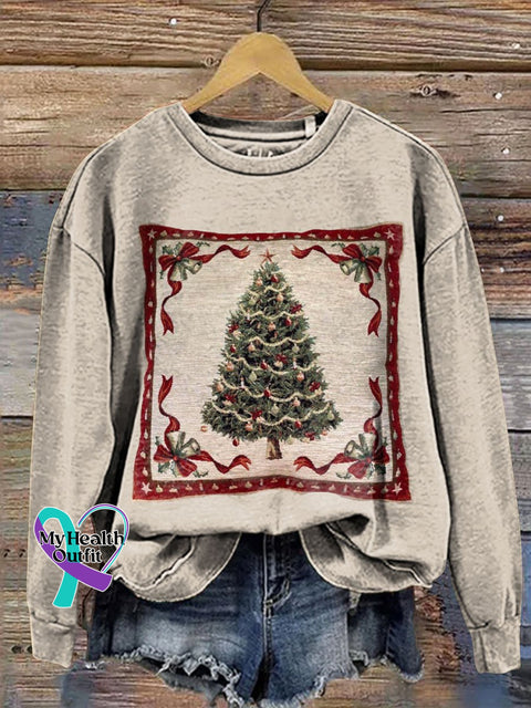 Retro Christmas Print Casual Sweatshirt Sand / S