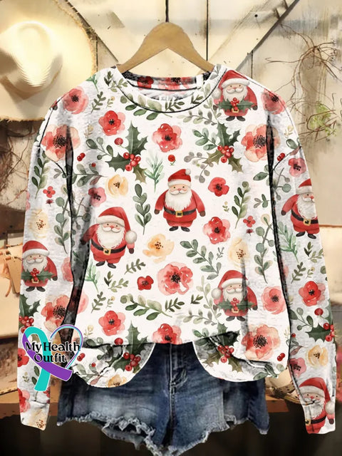 Retro Christmas Santa Claus Print Casual Sweatshirt Multicolor / S