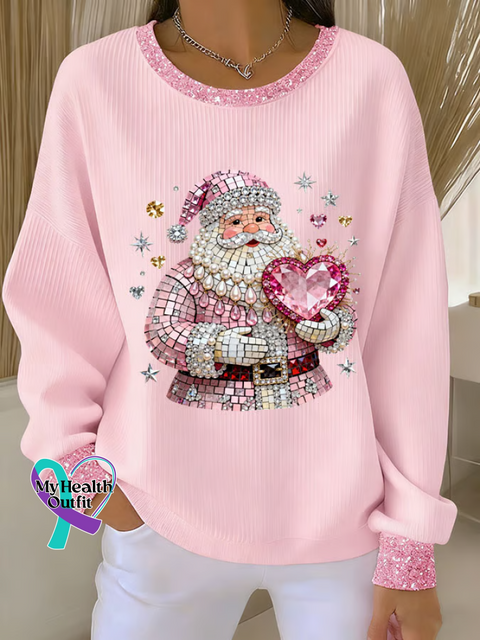 Retro Christmas Santa Claus Print Casual Sweatshirt Multicolor / S
