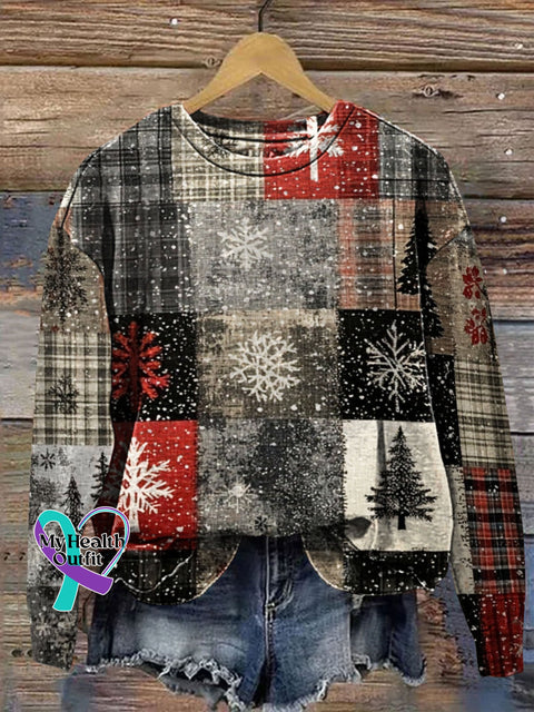 Retro Christmas Snowlakes Patchwork Art Prrint Casual Sweatshirt Multicolor / S