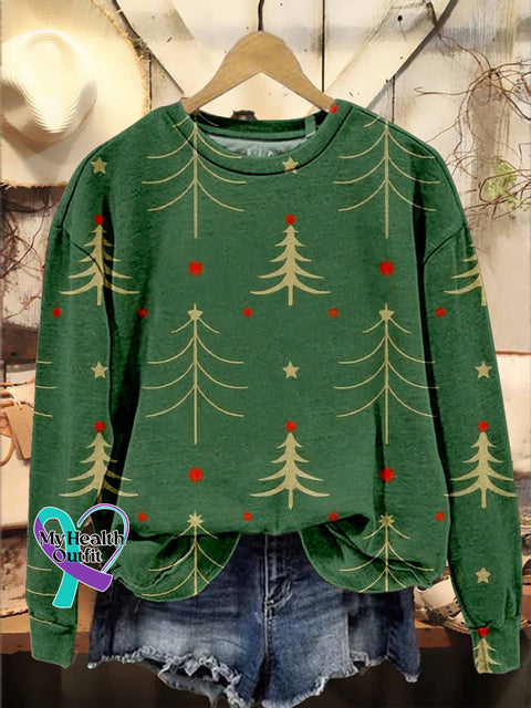 Retro Christmas Tree Casual Print Sweatshirt Multicolor / S