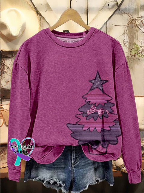 Retro Christmas Tree Casual Print Sweatshirt Multicolor / S