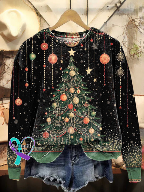 Retro Christmas Tree Pattern Casual Sweatshirt Multicolor / S