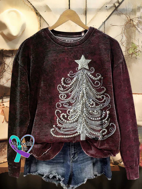 Retro Christmas Tree Pattern Casual Sweatshirt Multicolor / S