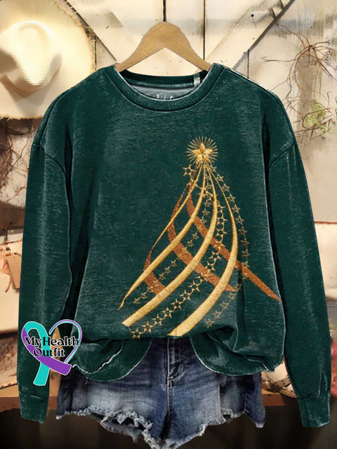 Retro Christmas Tree Pattern Casual Sweatshirt Multicolor / S