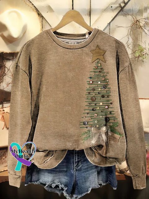 Retro Christmas Tree Print Casual Sweatshirt Multicolor / S