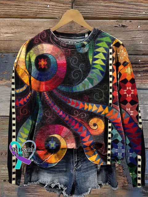 Retro Colorful Pattern Casual Sweatshirt Multicolor / S