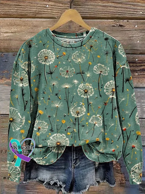 Retro Dandelion Print Casual Sweatshirt Multicolor / S