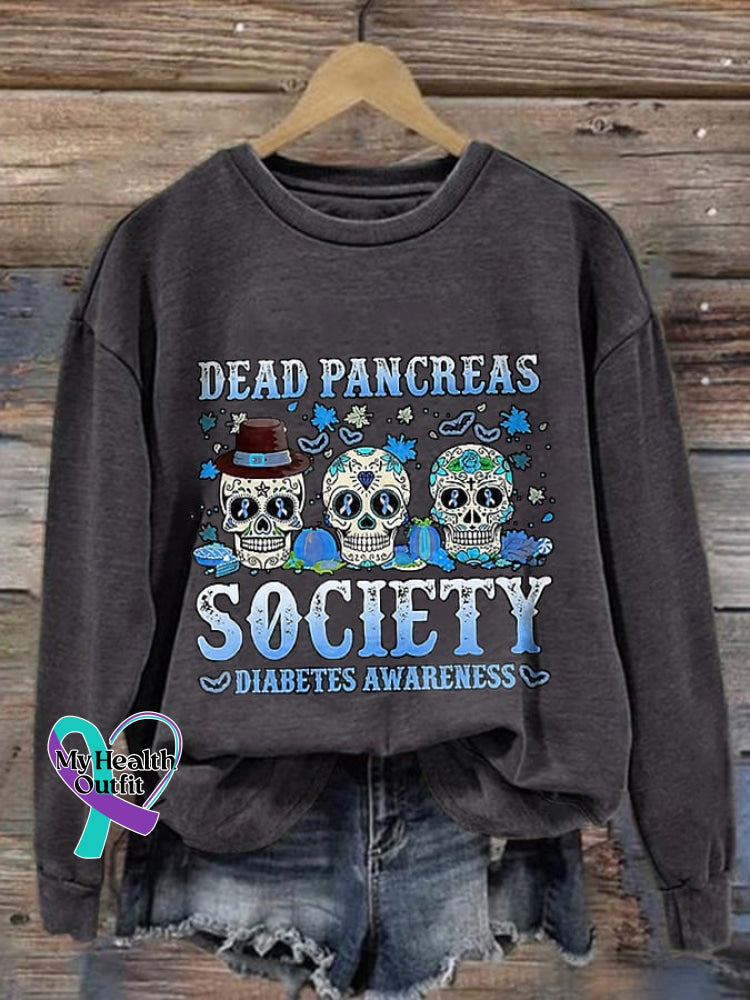Retro Diabetes Awareness Dead Pancreas Society Print Sweatshirt Dark Grey / S