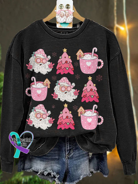 Retro Doodle Pink Christmas Casual Sweatshirt Black / S