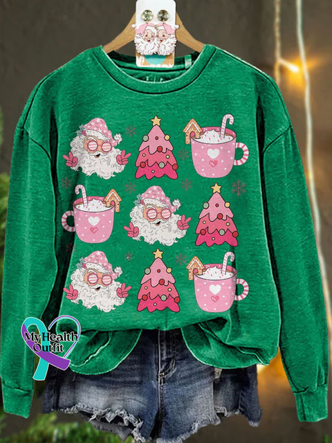 Retro Doodle Pink Christmas Casual Sweatshirt Green / S