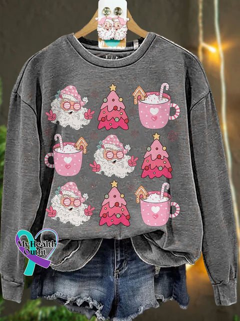 Retro Doodle Pink Christmas Casual Sweatshirt Grey / S