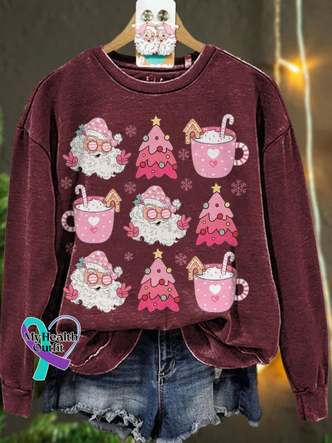 Retro Doodle Pink Christmas Casual Sweatshirt Maroon / S