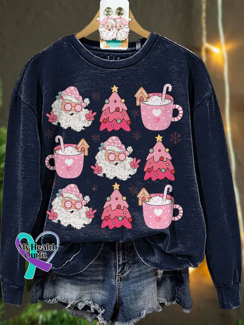 Retro Doodle Pink Christmas Casual Sweatshirt Navyblue / S
