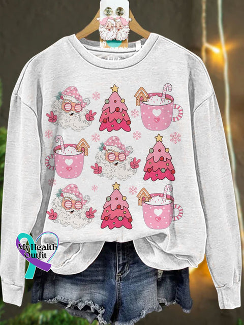 Retro Doodle Pink Christmas Casual Sweatshirt White / S