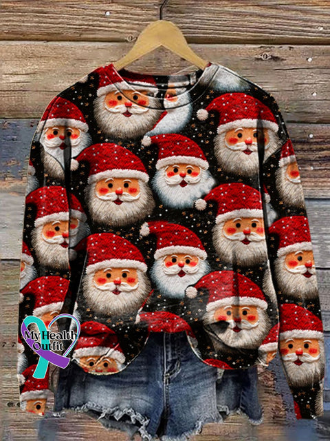 Retro Embroidery Christmas Print Casual Sweatshirt Multicolor / S
