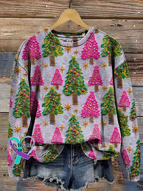 Retro Embroidery Christmas Print Casual Sweatshirt Multicolor / S