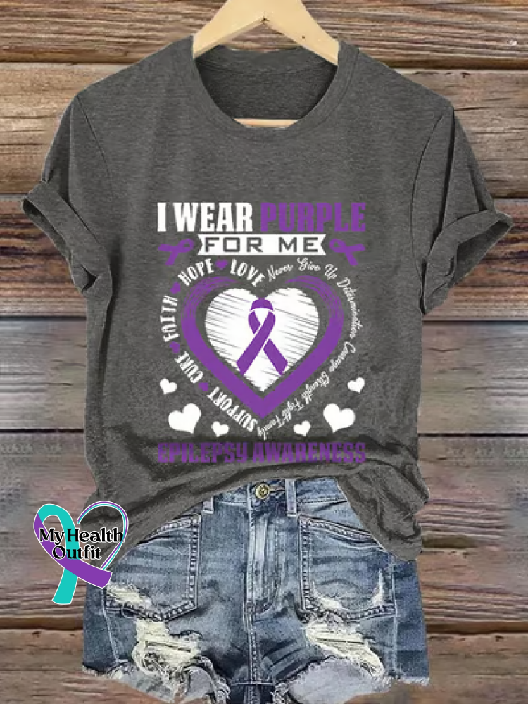Retro Epilepsy Awareness I Wear Purple For Me T-shirt Grey / S
