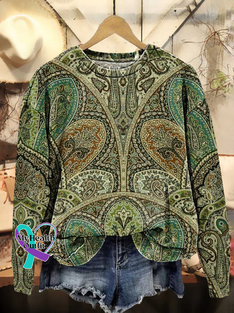 Retro Ethnic Pattern Casual Sweatshirt Multicolor / S