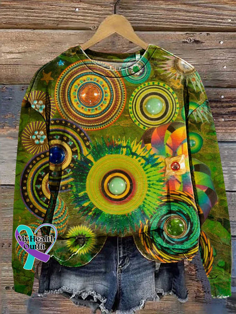 Retro Ethnic Pattern Casual Sweatshirt Multicolor / S