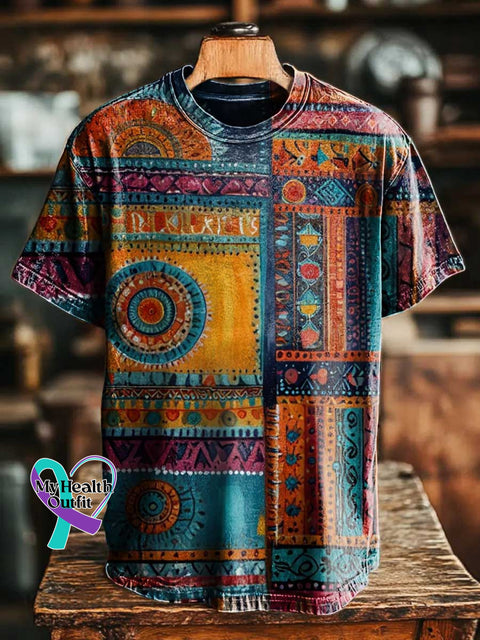 Retro Ethnic Pattern T-shirt Multicolor / S
