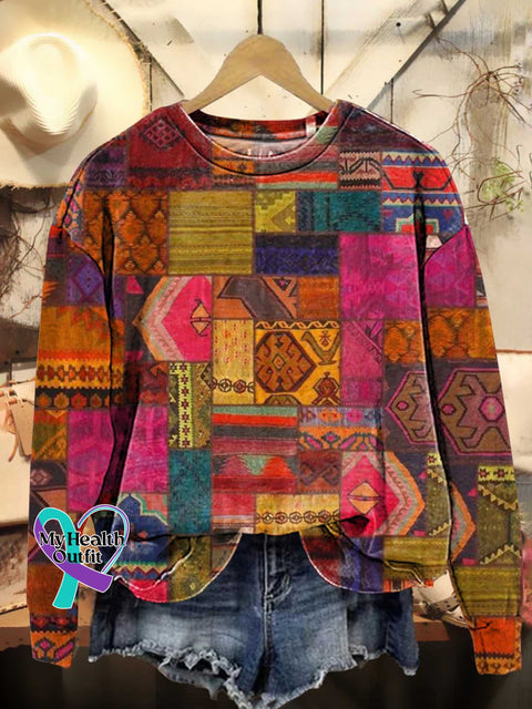 Retro Ethnic Totem Pattern Art Casual Sweatshirt One / S