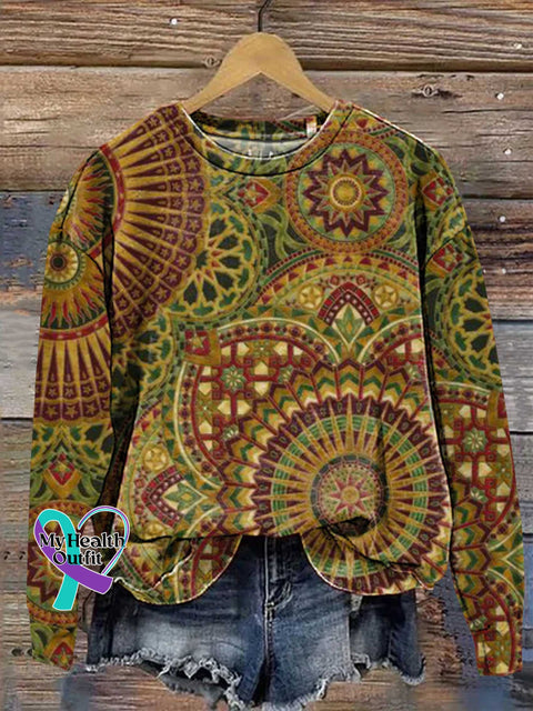 Retro Ethnic Totem Pattern Art Print Casual Sweatshirt Multicolor / S