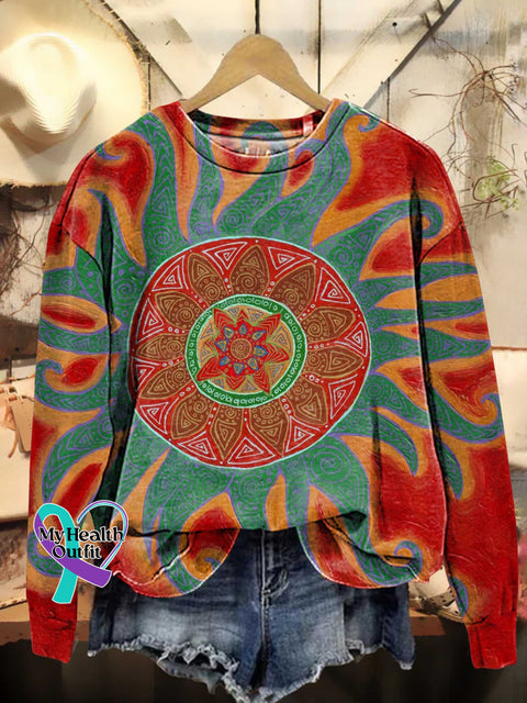 Retro Ethnic Totem Pattern Casual Sweatshirt Multicolor / S