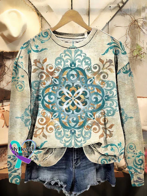 Retro Ethnic Totem Pattern Casual Sweatshirt Multicolor / S