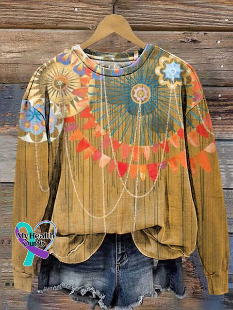 Retro Ethnic Totem Pattern Casual Sweatshirt Multicolor / S