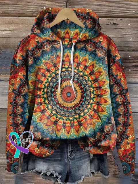 Retro Ethnic Totem Pattern Love And Peace Art Casual Hoodie Sweatshirt Multicolor / S