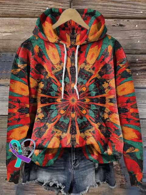 Retro Ethnic Totem Pattern Love And Peace Art Casual Hoodie Sweatshirt Multicolor / S